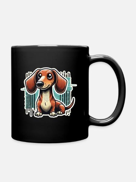 Süßer Dackel Comic Stil Teckel Hund - Tasse einfarbig - Schwarz