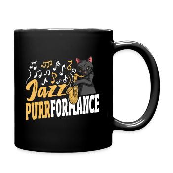 Lustige Katze spielt Saxophon, Sonnenbrille, - Tasse einfarbig - Schwarz - Rechts