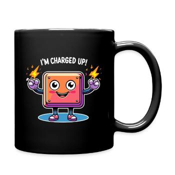 Energiegeladenes Cartoon-Design - Charged Up - Tasse einfarbig - Schwarz - Rechts