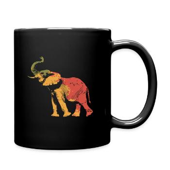 Bunter Elefant Silhouette in Vintage Farben - Tasse einfarbig - Schwarz - Rechts