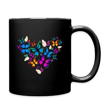 Woman Girl Butterflies Daisy Heart - Full Colour Mug - black - Right