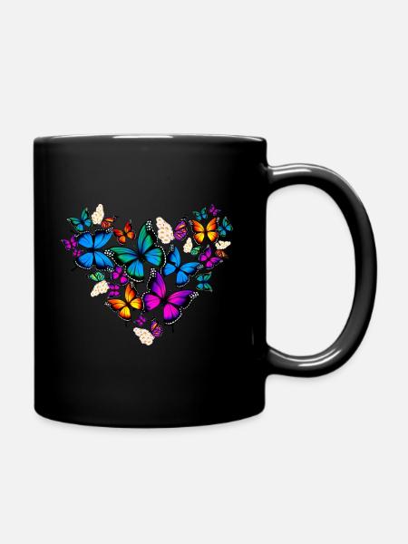 Femme Fille Papillons Daisy Heart - Mug uni - noir