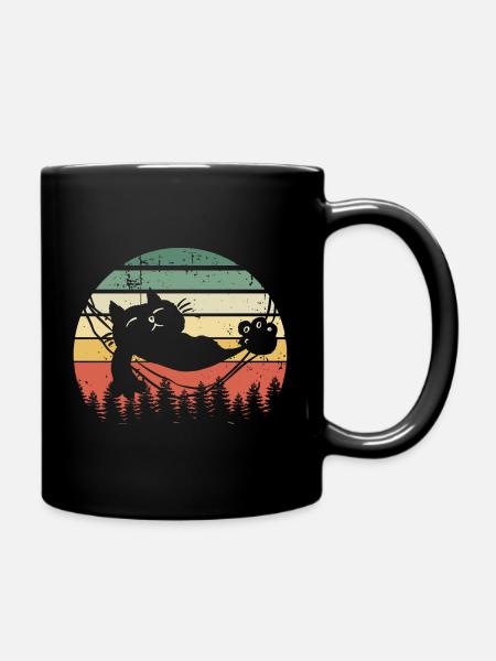 Katze Sunset - Tasse einfarbig - Schwarz