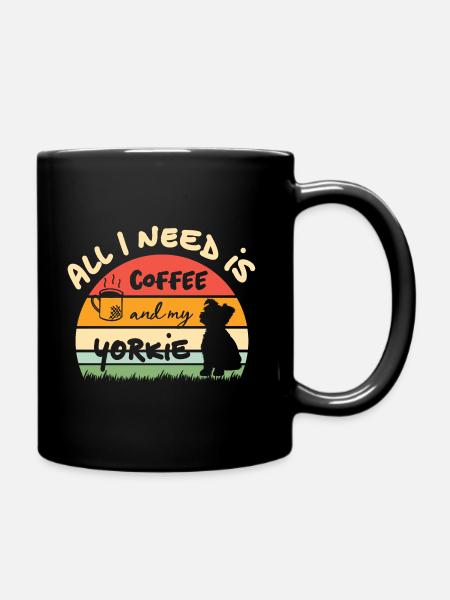 All I need is coffee and my Yorkie - retro sunset - Tasse einfarbig - Schwarz