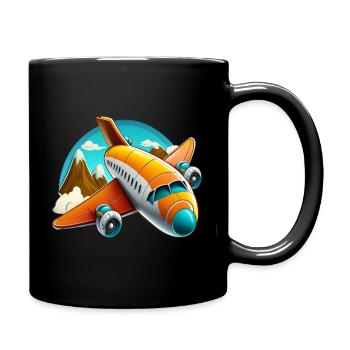 Flugzeug mit Bergen - Tasse einfarbig - Schwarz - Rechts
