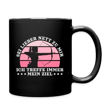 Bogenschützin Sei lieber nett Bogenschießen - Tasse einfarbig - Schwarz - Rechts