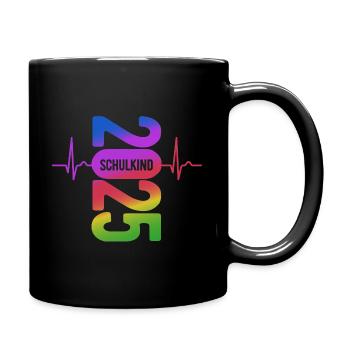 Schulkind 2025 - EKG - Puls - Einschulung - Tasse einfarbig - Schwarz - Rechts