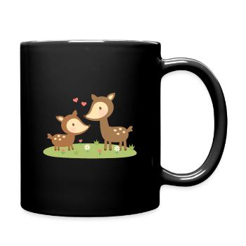 Mutter und Kind, Reh und Reh - Tasse einfarbig - Schwarz - Rechts