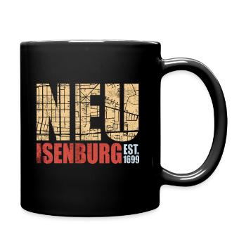 Neu-Isenburg mit hinterlegter Straßenkarte - Tasse einfarbig - Schwarz - Rechts