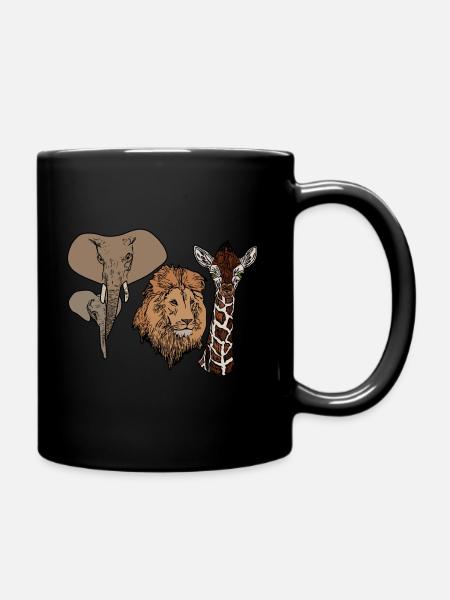 Afrika Elefant Löwe Giraff Tiergesicht Elefanten - Tasse einfarbig - Schwarz
