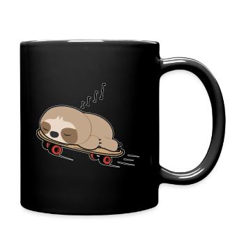Skateboarder Faultier Schläft Müde Cartoon Lustig - Tasse einfarbig - Schwarz - Rechts