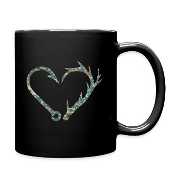 Angler Jäger Herz Angelhaken Geweih Angeln Jagd - Tasse einfarbig - Schwarz - Rechts