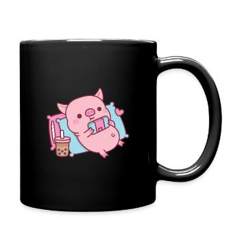 Cute Pig Gamer Chilling With Video Games Console - Full Colour Mug - black - Right