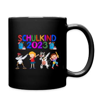 Schulkind 2023 Mädchen Dabbing mit Huhn und Kuh - Tasse einfarbig - Schwarz - Rechts