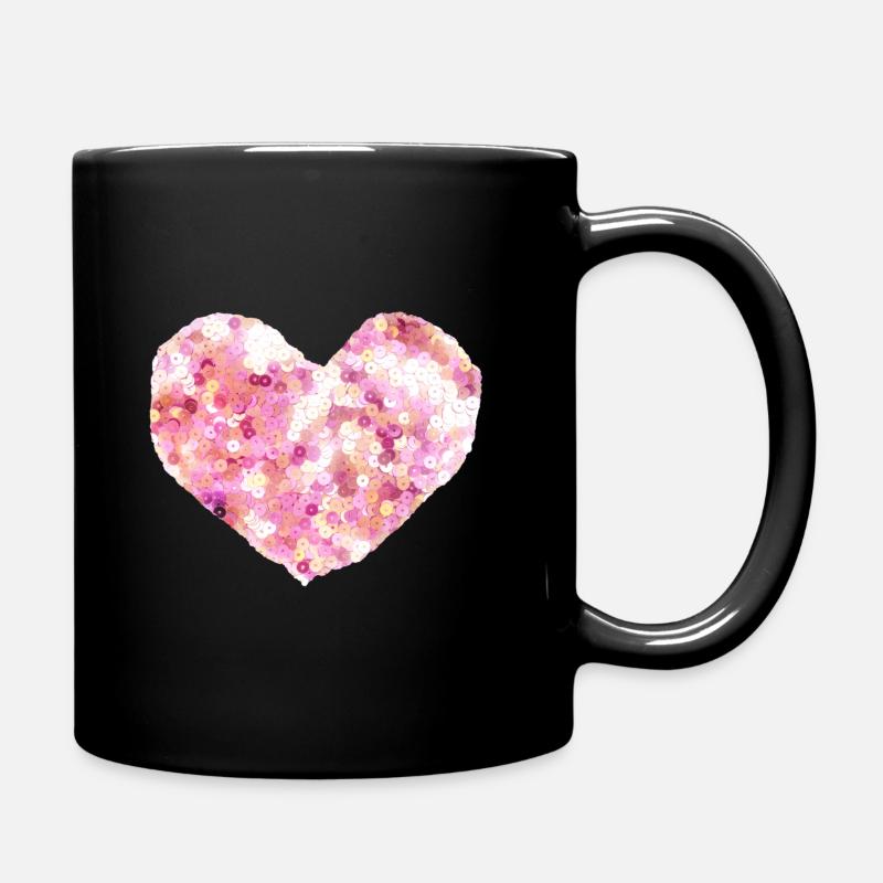 Heart icon with pink sequin - Full Colour Mug - black