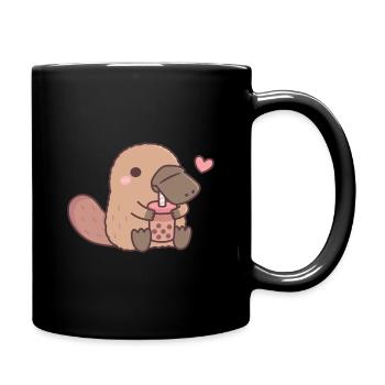 Cute Platypus Loves Bubble Tea - Full Colour Mug - black - Right