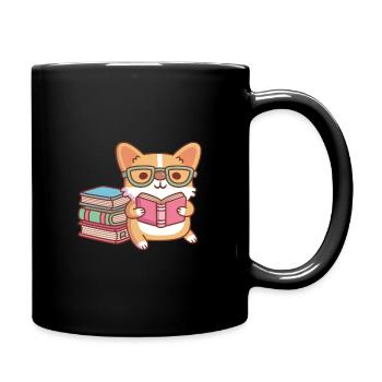 Corgi mignon avec des lunettes lisant un livre - Mug uni - noir - Droite