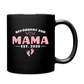 Mama seit 2025 Babyparty Geschenk - Tasse einfarbig - Schwarz - Rechts