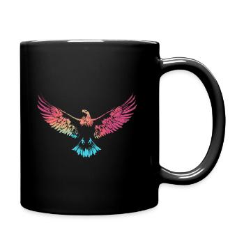 Bunter Adler gespreizte Flügel Vintage - Tasse einfarbig - Schwarz - Rechts