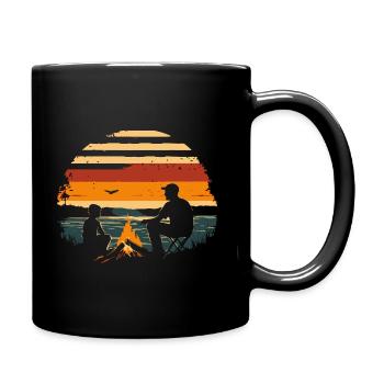 Vater und Sohn Camping Lagerfeuer Wandern vintage - Tasse einfarbig - Schwarz - Rechts