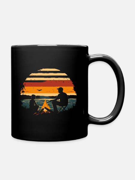 Vater und Sohn Camping Lagerfeuer Wandern vintage - Tasse einfarbig - Schwarz