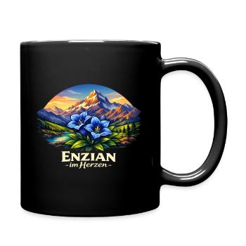 Enzian im Herzen - Tasse einfarbig - Schwarz - Rechts