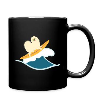 Surfing Samoyed Dog - Full Colour Mug - black - Right