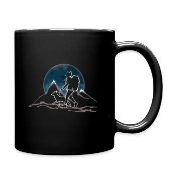 best friend dog woman hiking full moon - Full Colour Mug - black - Right