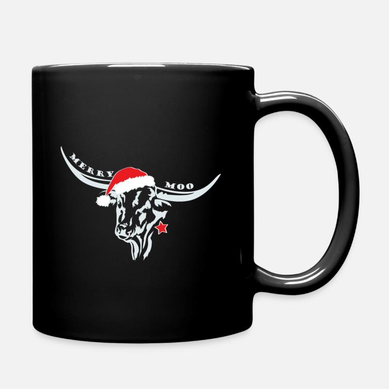 Bœuf Merry Moo Longhorn avec motif de Noël - Mug uni - noir