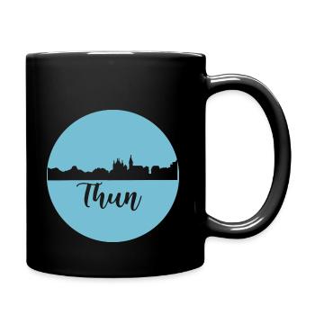 thun,skyline,graffiti, coupe à ciseaux,bleu,suisse - Mug uni - noir - Droite