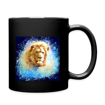 lion, or, tête de lion, graffiti, peinture, bleu, affiche - Mug uni - noir - Droite