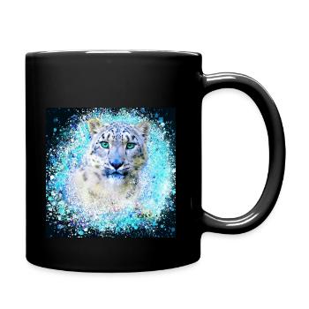 snow leopard,cat,leopard, jaguar,white,graffiti - Full Colour Mug - black - Right