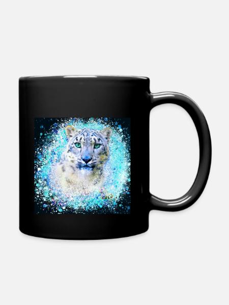 schneeleopard,katze,leopard, jaguar,weiss,graffiti - Tasse einfarbig - Schwarz
