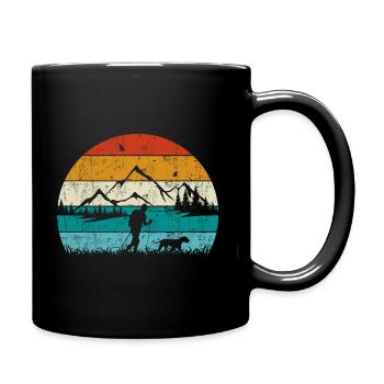 Wandern mit Hund Vintage Retro - Tasse einfarbig - Schwarz - Rechts