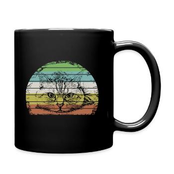 Cat Motif Cat Outline Retro Vintage - Full Colour Mug - black - Right