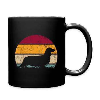 Deutscher Langhaardackel Langhaar Dachshund Retro - Tasse einfarbig - Schwarz - Rechts
