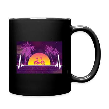 Klapprad in Retrowave mit einem Herzschlag. - Tasse einfarbig - Schwarz - Rechts