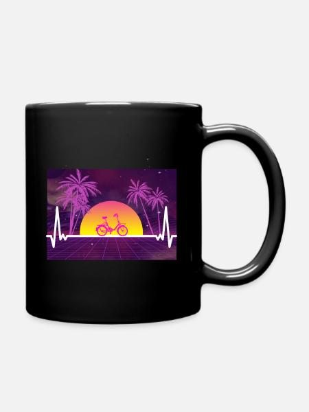 Klapprad in Retrowave mit einem Herzschlag. - Tasse einfarbig - Schwarz