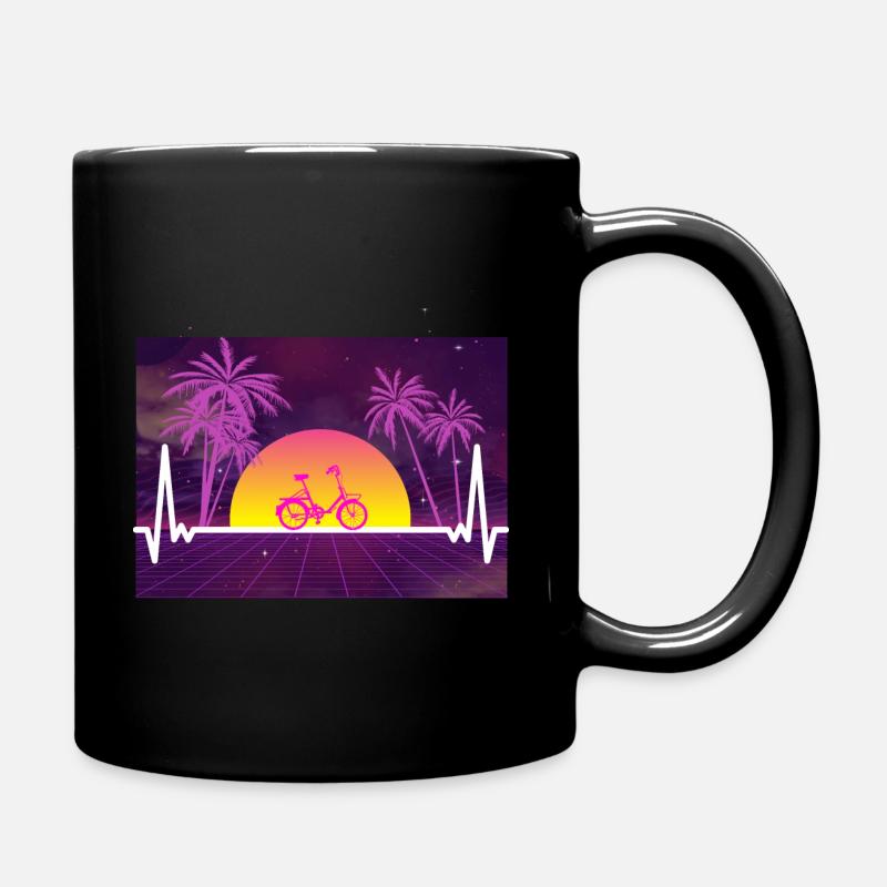Klapprad in Retrowave mit einem Herzschlag. - Tasse einfarbig - Schwarz