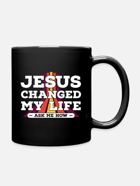 Jesus hat mein Leben verändert, frag mich wie bei Vintage - Tasse einfarbig - Schwarz