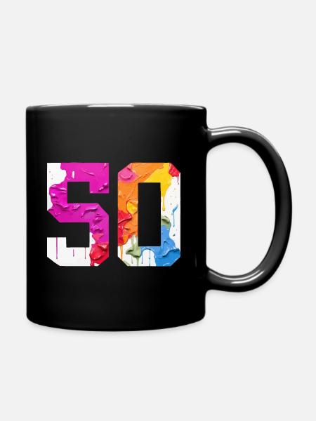 FARBIG NUMMER 50 BUNT 50. GEBURTSTAG - Tasse einfarbig - Schwarz