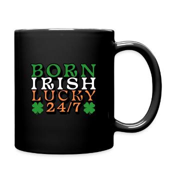 Né Irish Lucky 24h/24 et 7j/7 - avec des trèfles à quatre feuilles - Mug uni - noir - Droite