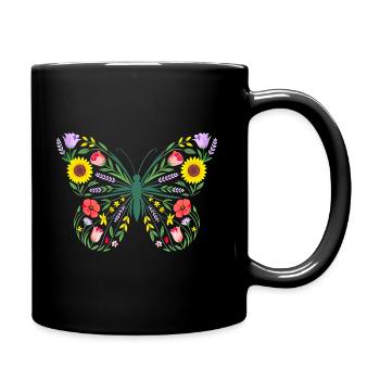 Women's Floral Butterfly Silhouette - Full Colour Mug - black - Right