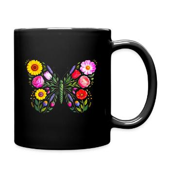 Women's Floral Butterfly Silhouette - Full Colour Mug - black - Right