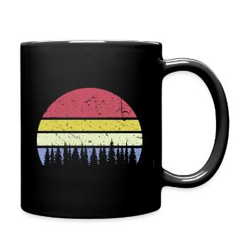 Vintage retro background trees forest retro colors - Full Colour Mug - black - Right