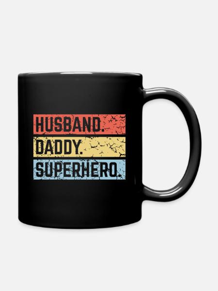 Husband Daddy Superhero (Super Dad Superdaddy PNG) - Full Colour Mug - black