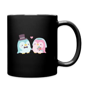 Süße Pinguin Bräutigam und Braut Hochzeitspaar - Tasse einfarbig - Schwarz - Rechts