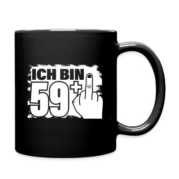 Ich bin 59 + Mittelfinger lustiger 60. Geburtstag - Tasse einfarbig - Schwarz - Rechts
