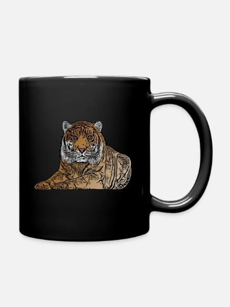 Sitzender Tiger Raubtier Motiv Tier Motiv - Tasse einfarbig - Schwarz