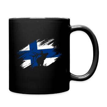 Finnland - Flagge und Rentier - Tasse einfarbig - Schwarz - Rechts